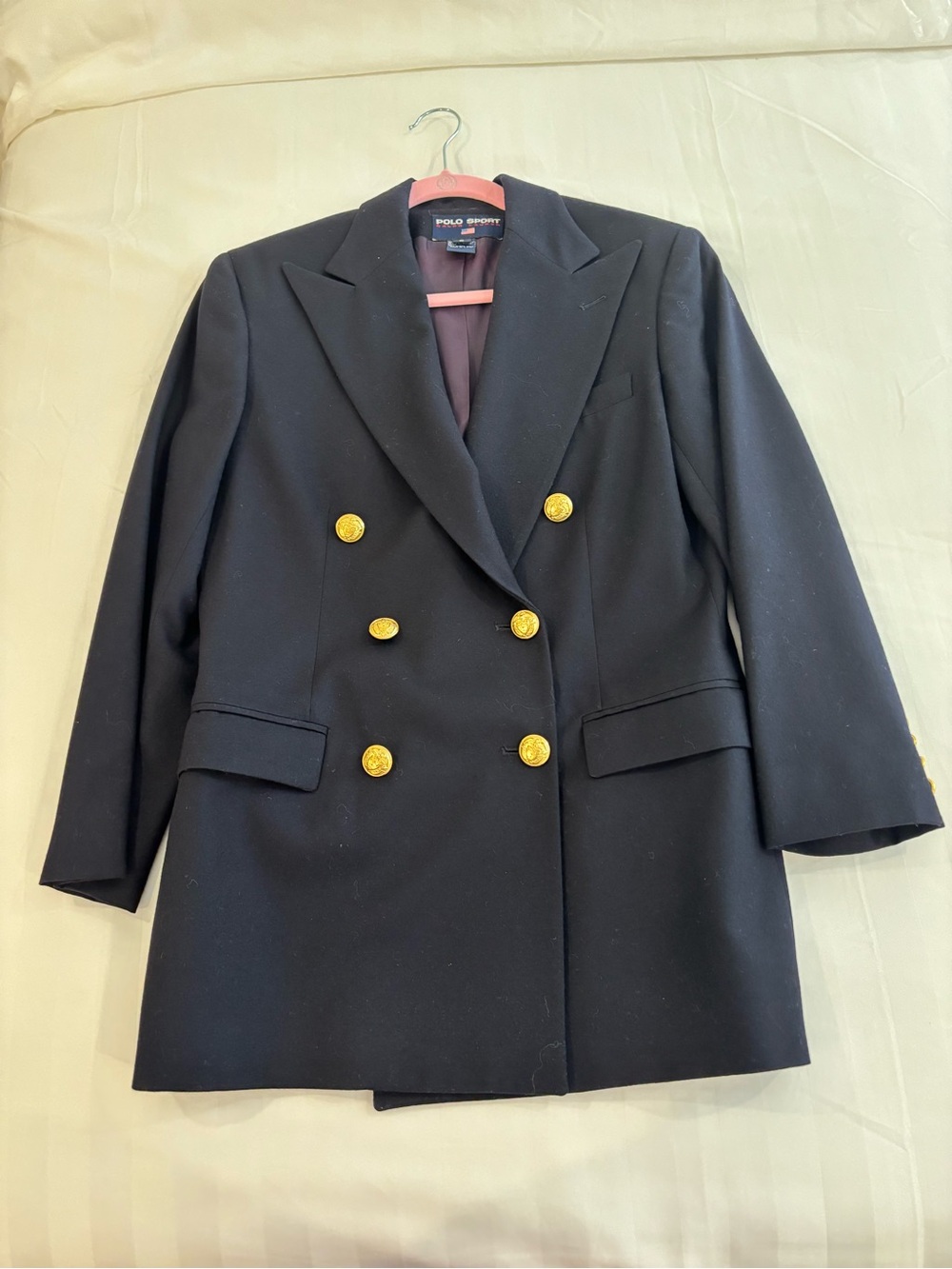 Vintage Polo by Ralph Lauren Wool Navy Double-Breasted Blazer with Gold Buttons